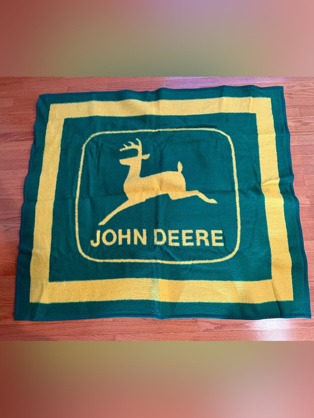 Vintage John Deere Biederlack of America Plush Fleece Throw Blanket Made in USA